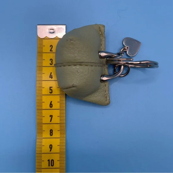 Vintage Nine West Mini Leather Purse Bag Charm Keychain Sage Green Heart Tag Y2K - Picture 7 of 8